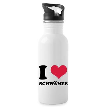 I Love Schwänze - Trinkflasche mit integriertem Trinkhalm - Weiß - Rechts