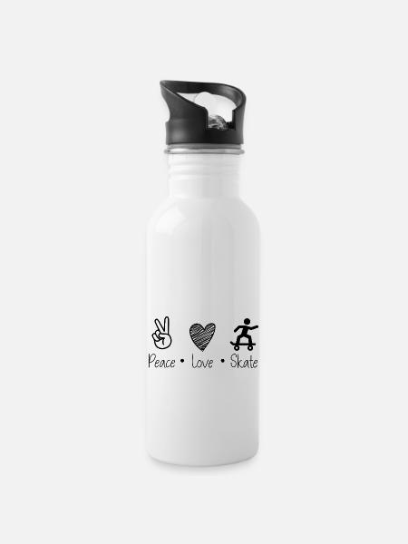 Peace Love & Skate - Gourde avec paille intégrée - blanc