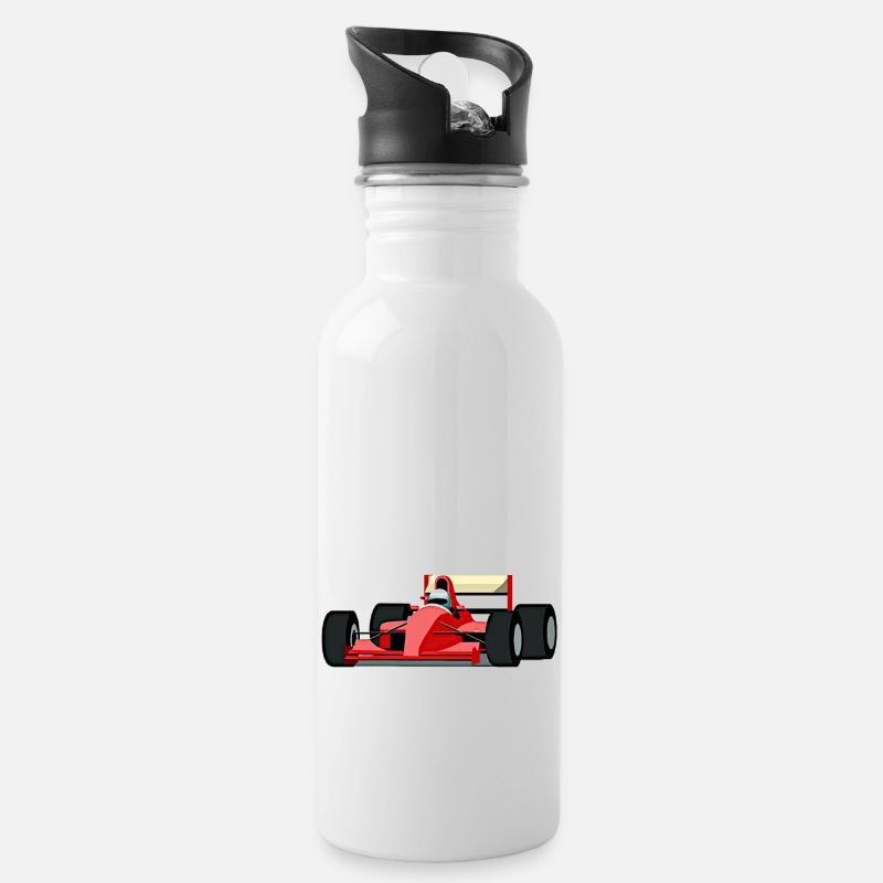 Rennwagen 1 - Trinkflasche mit integriertem Trinkhalm - Weiß