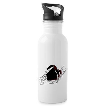 Cook's hand holds a black heart enclosed - Water bottle with straw - white - Right
