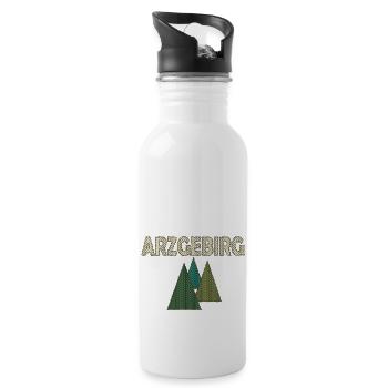 Winter im Erzgebirge - Druckdesign im Maschenlook - Trinkflasche mit integriertem Trinkhalm - Weiß - Rechts