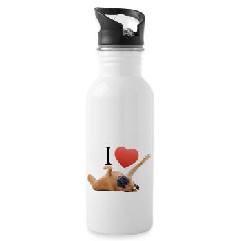 I Love Hund - Trinkflasche mit integriertem Trinkhalm - Weiß - Rechts