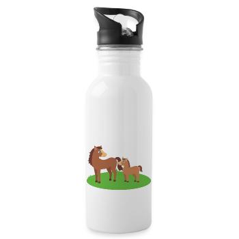 Pferd Mutter und Kind - Trinkflasche mit integriertem Trinkhalm - Weiß - Rechts