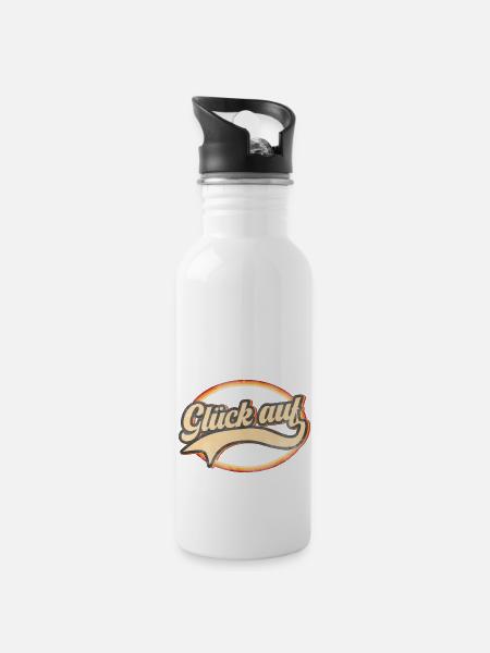 Glück auf - Trinkflasche mit integriertem Trinkhalm - Weiß