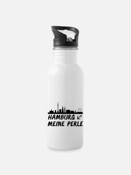 Hamburg - Trinkflasche mit integriertem Trinkhalm - Weiß