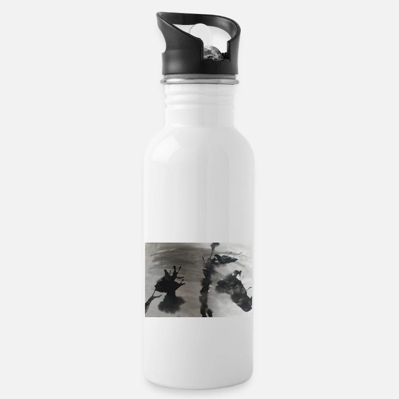 Schwarz - Trinkflasche mit integriertem Trinkhalm - Weiß