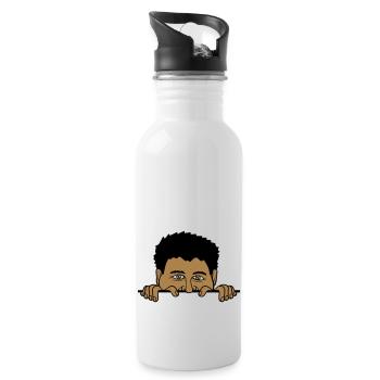 Mann hinter Mauer - Trinkflasche mit integriertem Trinkhalm - Weiß - Rechts