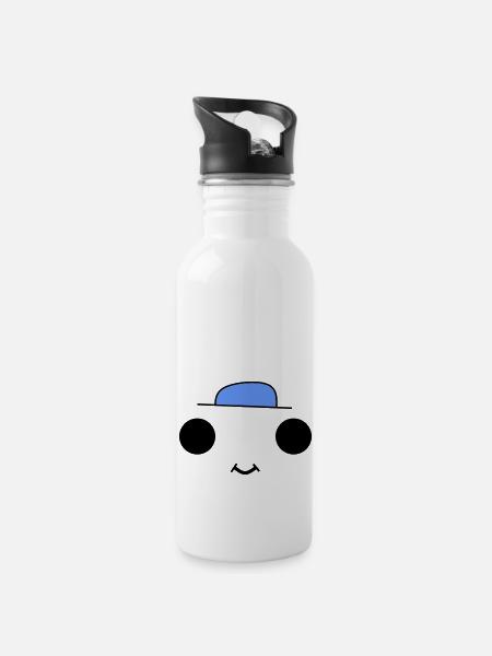 Cute face with a blue hat - Trinkflasche mit integriertem Trinkhalm - Weiß