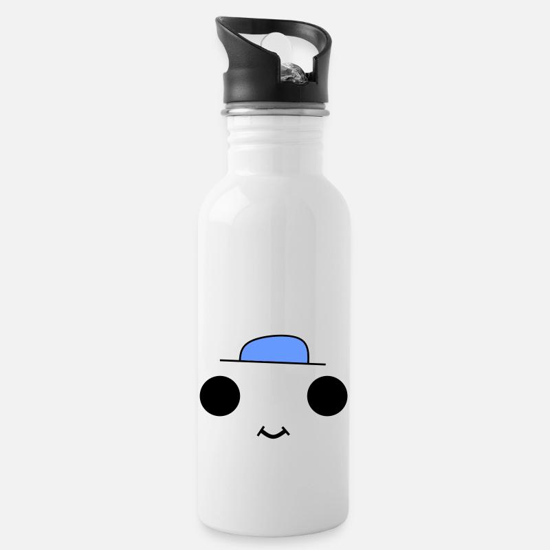 Cute face with a blue hat - Trinkflasche mit integriertem Trinkhalm - Weiß