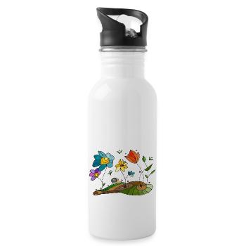 Blumen - Trinkflasche mit integriertem Trinkhalm - Weiß - Rechts