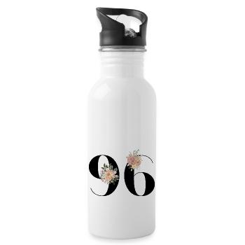Blumen zum 96-jährigen Jubiläum (Geschenk von 96 Jahren) - Trinkflasche mit integriertem Trinkhalm - Weiß - Rechts