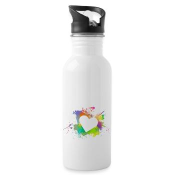 Herz Bunt - Trinkflasche mit integriertem Trinkhalm - Weiß - Rechts