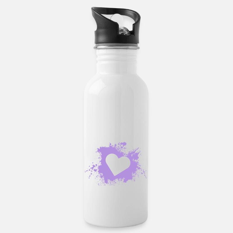 Herz - Trinkflasche mit integriertem Trinkhalm - Weiß