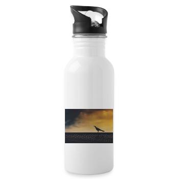 Crow exploring - Water bottle with straw - white - Right