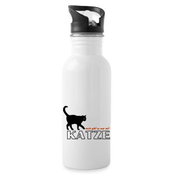 Pfotschafter Design: Mich gibt es nur mit Katze - Trinkflasche mit integriertem Trinkhalm - Weiß - Rechts