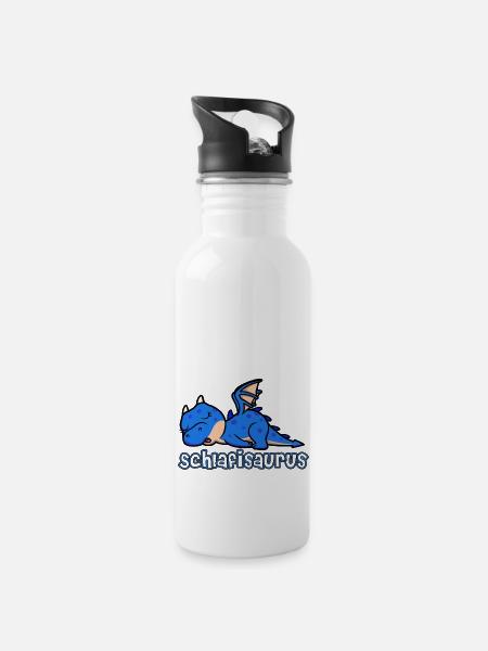 Schlafisaurus Schlafshirt Lieblingsshirt - Trinkflasche mit integriertem Trinkhalm - Weiß