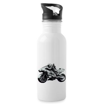 Science fiction motorcycle with biker of the future - Water bottle with straw - white - Right