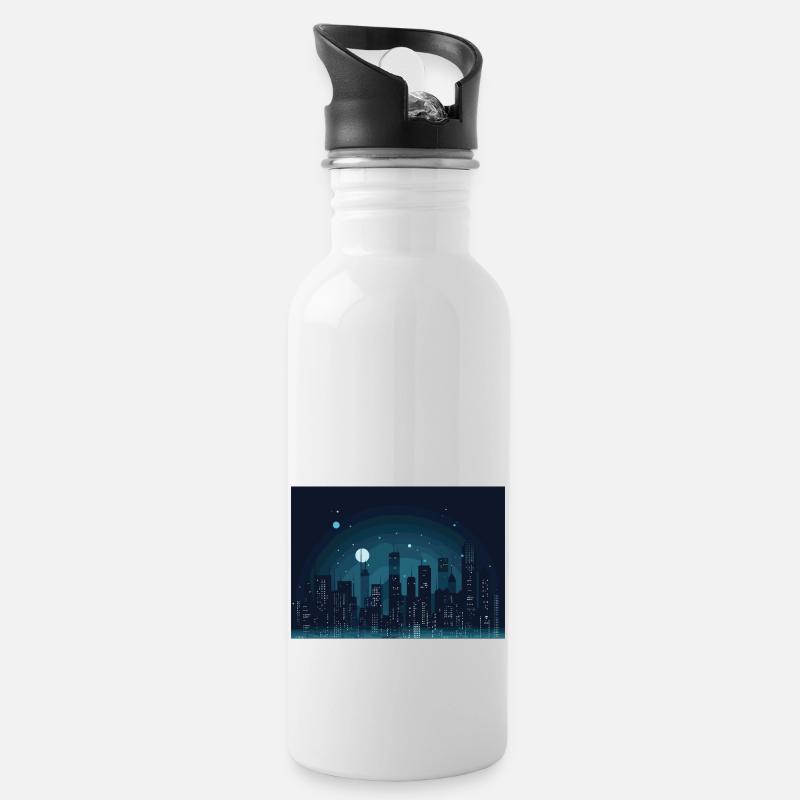 Nächtliche Stadt - Trinkflasche mit integriertem Trinkhalm - Weiß