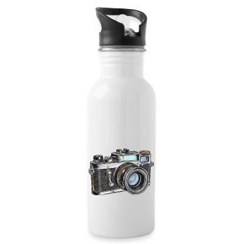 Kamera Retro Zeichnung - Trinkflasche mit integriertem Trinkhalm - Weiß - Rechts
