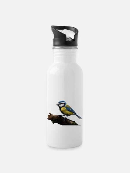Blaumeise - Trinkflasche mit integriertem Trinkhalm - Weiß