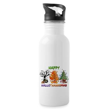 Happy Hallothanksmas Christmas Tree - Water bottle with straw - white - Right