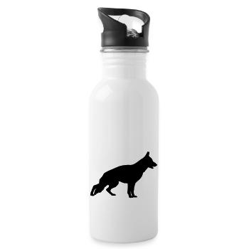 deutscher schäferhund schattenriss 1 - Trinkflasche mit integriertem Trinkhalm - Weiß - Rechts