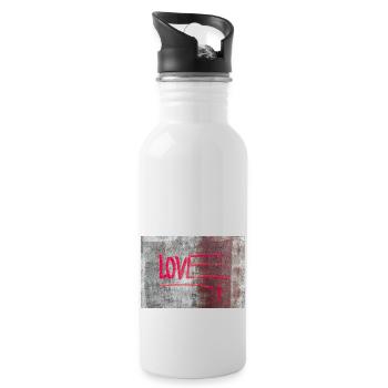 LOVE painted on rusty panel - Water bottle with straw - white - Right