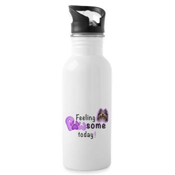 Feeling PAWSOME today! Dog Sheltie Paw Pink - Water bottle with straw - white - Right