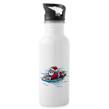 Surfender Weihnachtsmann - Trinkflasche mit integriertem Trinkhalm - Weiß - Rechts