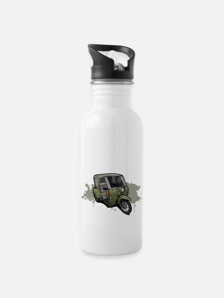 Duo DDR Dreirad - Illustration - Trinkflasche mit integriertem Trinkhalm - Weiß