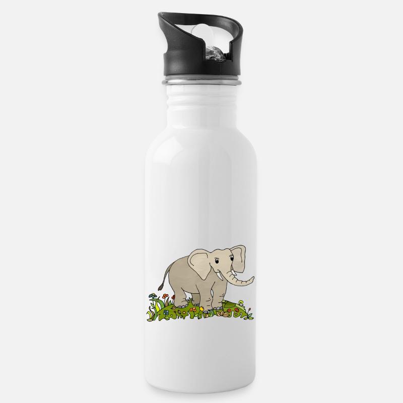 Elefant - Trinkflasche mit integriertem Trinkhalm - Weiß