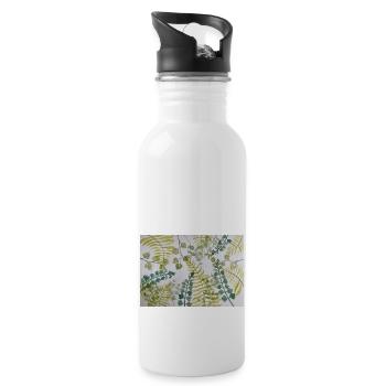 Laubmuster - Trinkflasche mit integriertem Trinkhalm - Weiß - Rechts