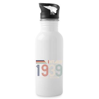Vintage 1939 Anniversary Gift - Vintage 1939 - Water bottle with straw - white - Right