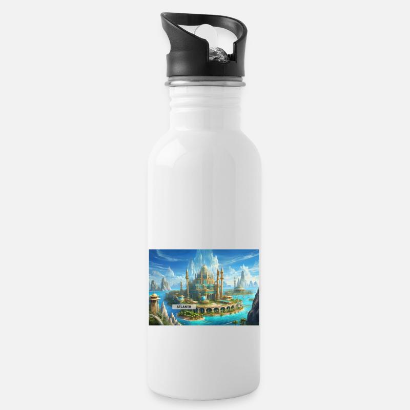 wunderschöne mythische Orte – Atlantis vor dem Untergang - Trinkflasche mit integriertem Trinkhalm - Weiß