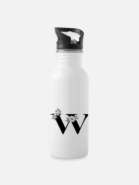 Lettre w floral noir et blanc - Gourde avec paille intégrée - blanc