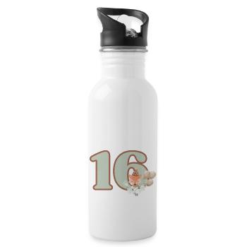 16. Geburtstag Fuchs Blumen - Trinkflasche mit integriertem Trinkhalm - Weiß - Rechts