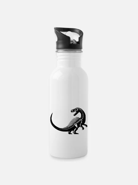 Dinosaurier-Fossil - Trinkflasche mit integriertem Trinkhalm - Weiß
