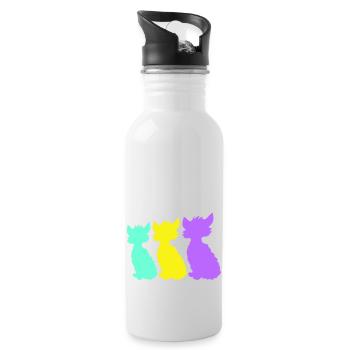 3 Sitting Cats Three Colorful Friends Silhouettes - Water bottle with straw - white - Right