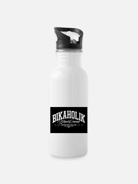 Stripes - Trinkflasche mit integriertem Trinkhalm - Weiß