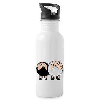 2 Sheep Look Skeptical Offended Friends Team - Water bottle with straw - white - Right
