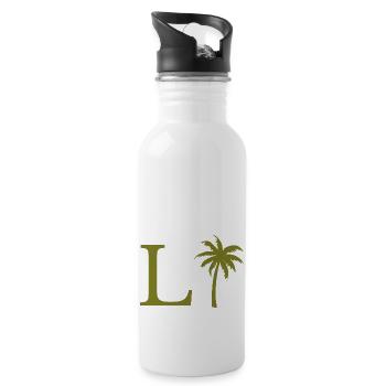 Buchstabe l Grüne Palme - Trinkflasche mit integriertem Trinkhalm - Weiß - Rechts