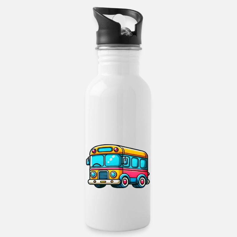 bus comic - Trinkflasche mit integriertem Trinkhalm - Weiß