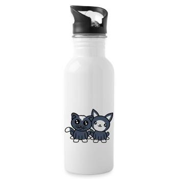 2 Cats Friends Team Crew Two Pet Kittens - Water bottle with straw - white - Right