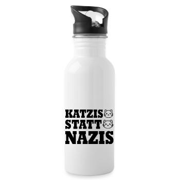 katzis statt nazis - Trinkflasche mit integriertem Trinkhalm - Weiß - Rechts