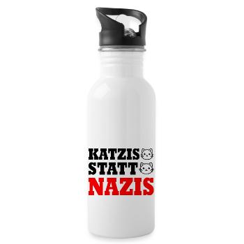katzis statt nazis - Trinkflasche mit integriertem Trinkhalm - Weiß - Rechts