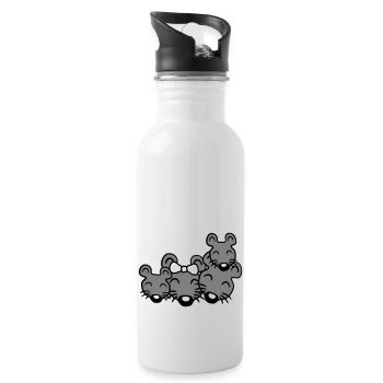 4 Mäuse Familie Zwei Kinder Mama Papa Eltern Süß - Trinkflasche mit integriertem Trinkhalm - Weiß - Rechts