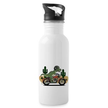 T-Rex on a Motorcycle - Water bottle with straw - white - Right