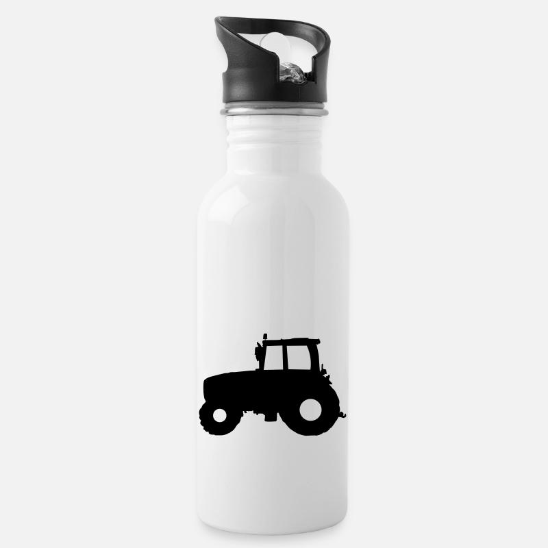 Traktor Trecker - Trinkflasche mit integriertem Trinkhalm - Weiß