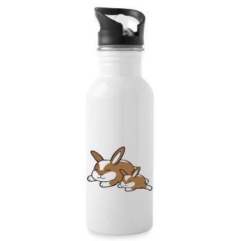 2 lapins dormant papa maman enfant mère couché fatigué - Gourde avec paille intégrée - blanc - Droite