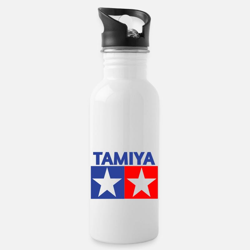 Tamiya Logo - Trinkflasche mit integriertem Trinkhalm - Weiß